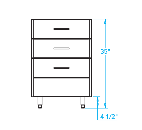Arcadia 24-inch Three Drawer Storage Cabinet Dimensions Image